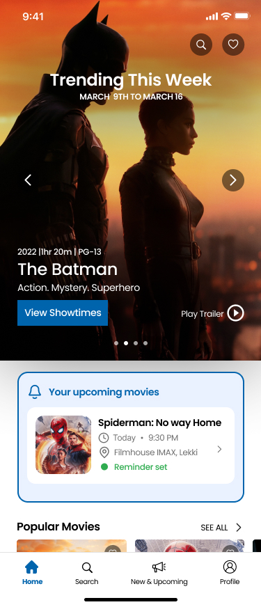 Home screen with upcoming reminder card